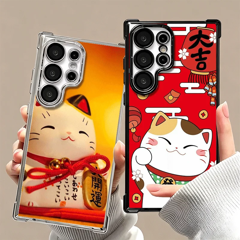 Lucky Cat Maneki Neko Japanese Soft Phone Case For Samsung Galaxy S26 Ultra S25 Edge S24 FE S23 Plus S22 S21 + S20 Plating Anti-