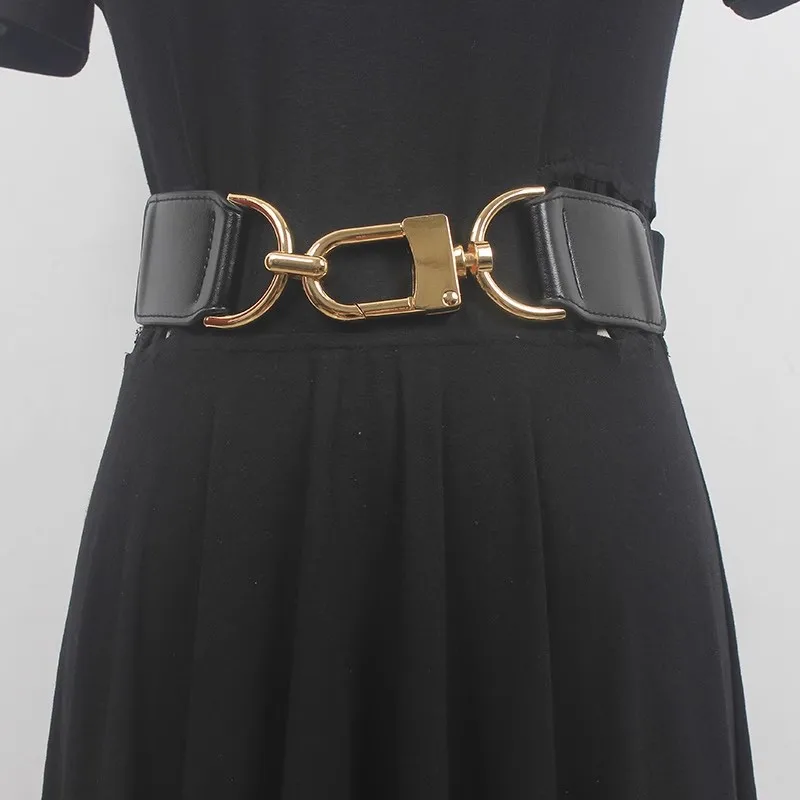 

Women's Runway Fashion PU Leather Elastic Cummerbunds Female Dress Corsets Waistband Belts Decoration Wide Belt R536