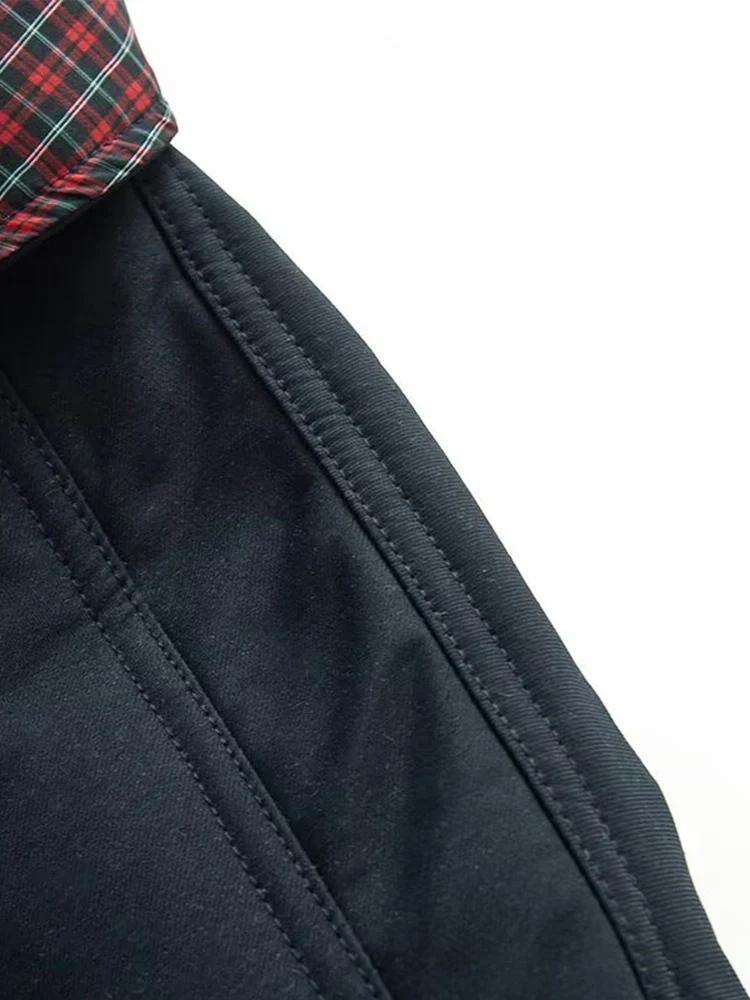 النمط الأوروبي والأمريكي الخريف والشتاء أزياء المرأة الجديدة الرجعية نمط الربط التباين اللون منقوشة سترة طية صدر السترة