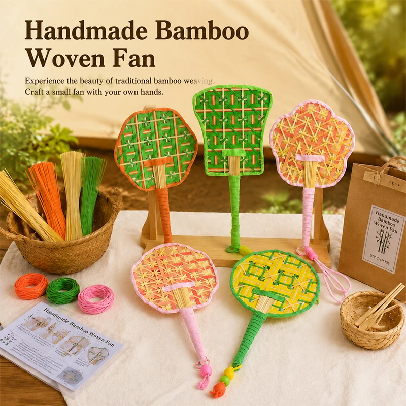 DIY Bamboo Woven Fan Craft Kit, Traditional Chinese Hand Fan Weaving Set for DIY Art Activity Summer Home Decor Handmade Gift