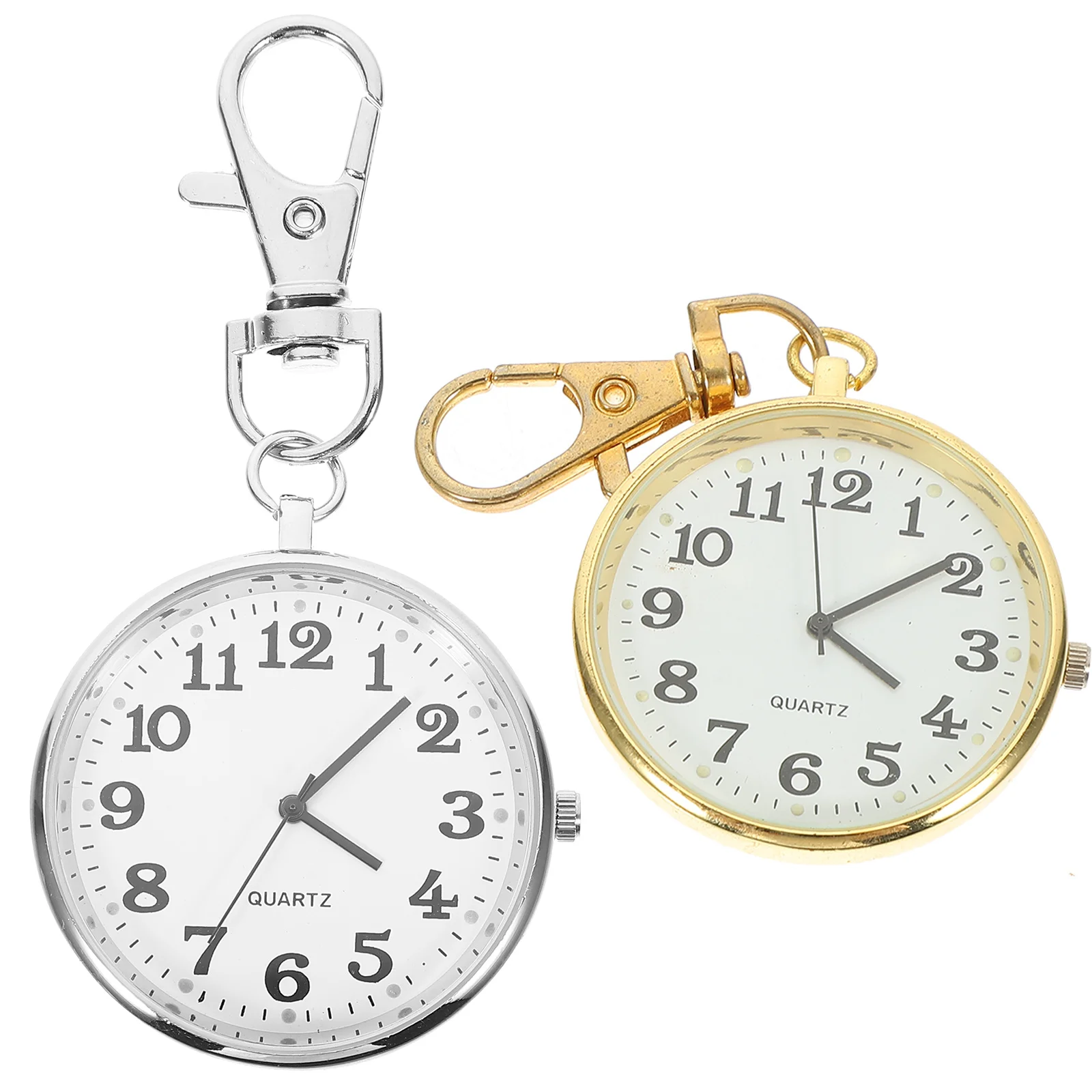 2PCS Simple Hanging Pocket Watch Modern Watch Pendant Key Chain Quartz Pocket Watch for Elderly Nurse (Silver, Golden)