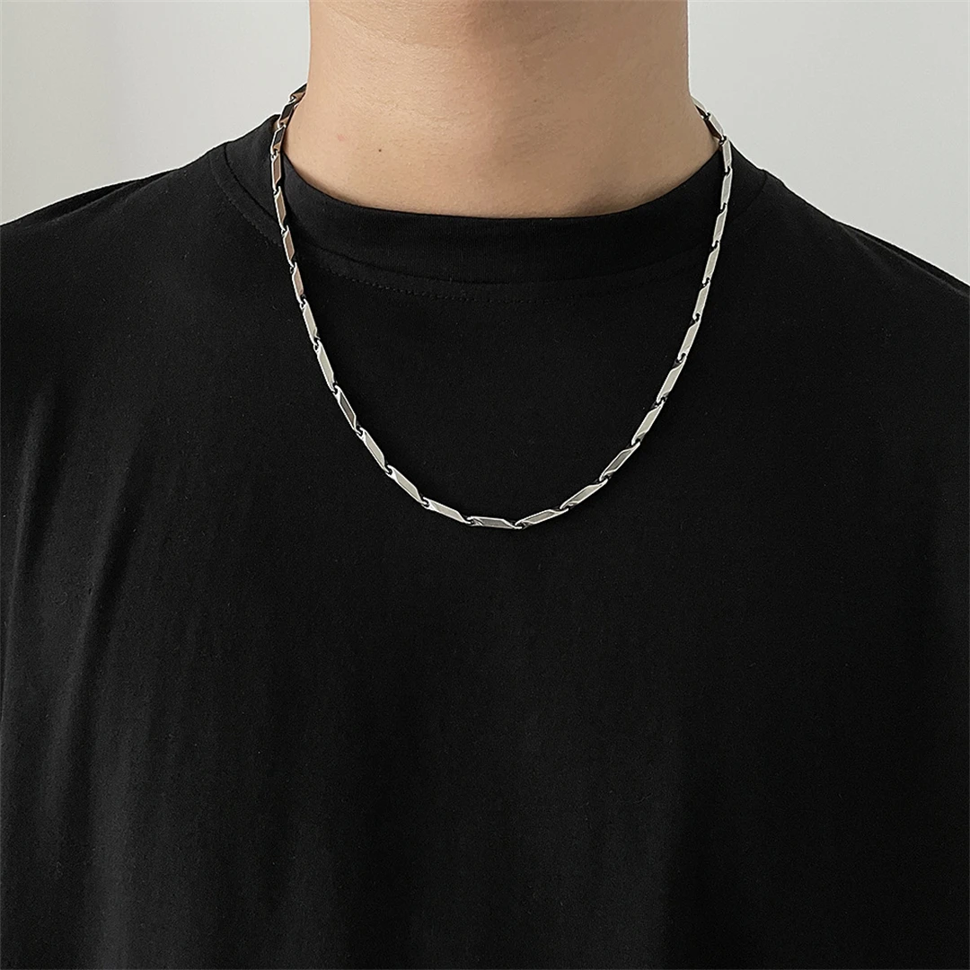 Hip Hop Titanium Steel Necklace Handmade Square Rhombus Chain Bamboo Chain Fashion Men\'s and Women\'s Clavicle Chain Accessories