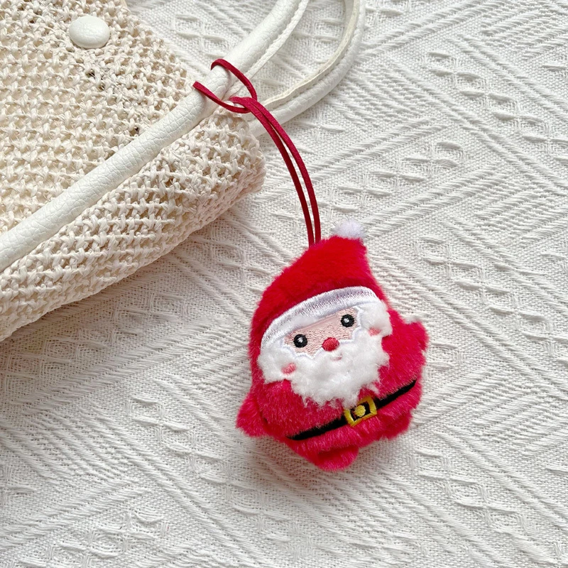 Cartoon Squeak Santa Claus Elk Snowman Name Sticker Plush Keychain Name Tag Keyring School Bag Pendant Key Hanging Decoration