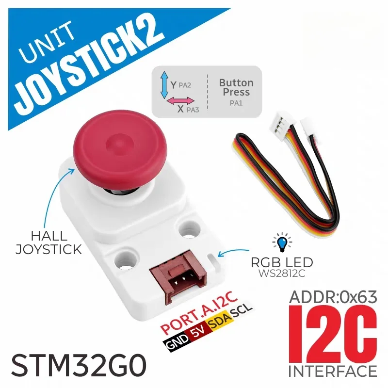 Official M5Stack Unit Joystick2 Hall Effect Electromagnetic Joystick STM32 I2C Communication Three-Axis Input