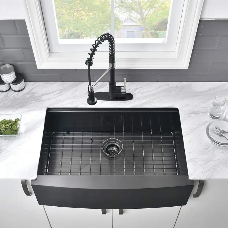 33 Black Farmhouse Kitchen Sink Workstation-VASOYO 33x22 Black Stainless Steel Farmhouse Sink Apron Front WorkstationKitchenSink