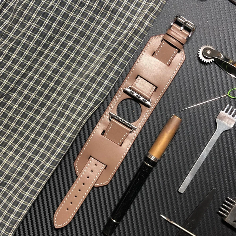 Cow Leather Strap for Apple Watch 44mm 40mm 45mm 41mm 46mm 42mm 49mm Bracelet Watchband iWatch Series Ultra 10 9 8 7 6 5 SE Belt