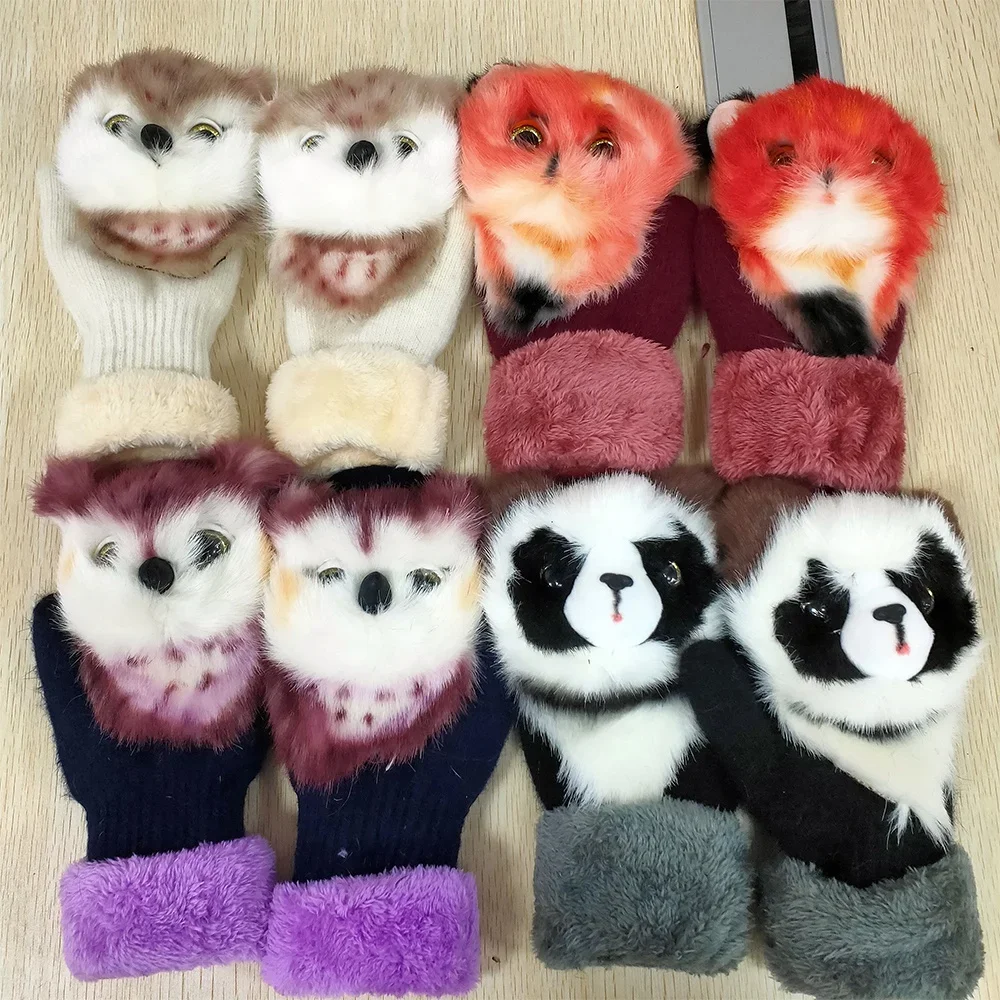 1pair Thick Warm Kids Gloves Winter Finger Mittens Cute Cartoon Girls  Hairy   Children  Christmas Gifts