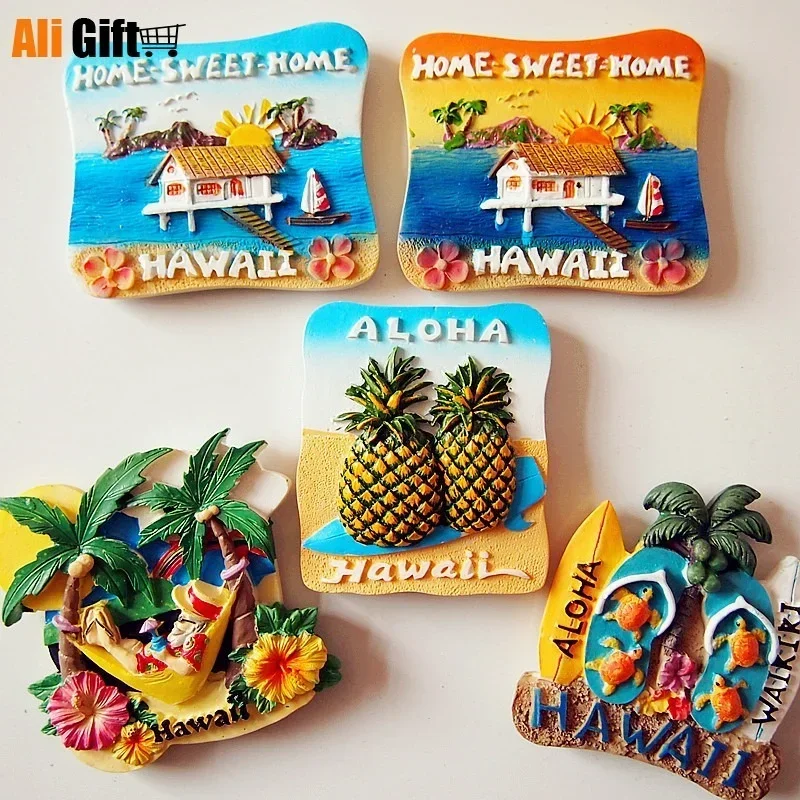 

3D Hawaii Beach Sunrise View Resin Magnetic Refrigerator Magnet, Travel Souvenir, Kitchen, Home Decoration, Fridge Sticker