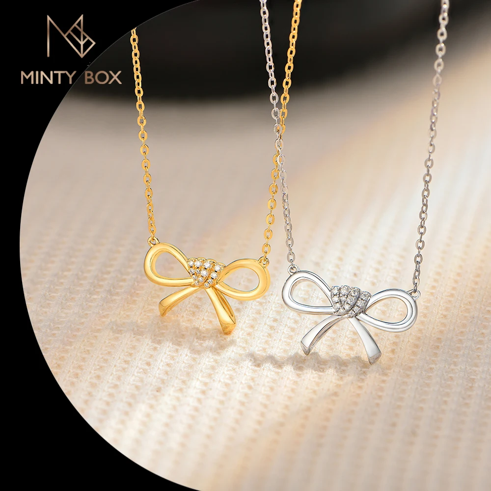 

MINTYBOX 925 Sterling Silver Women's Necklace Bow Design Necklace D VVS1 Moissanite Shining Wedding Jewelry Engagement Gift