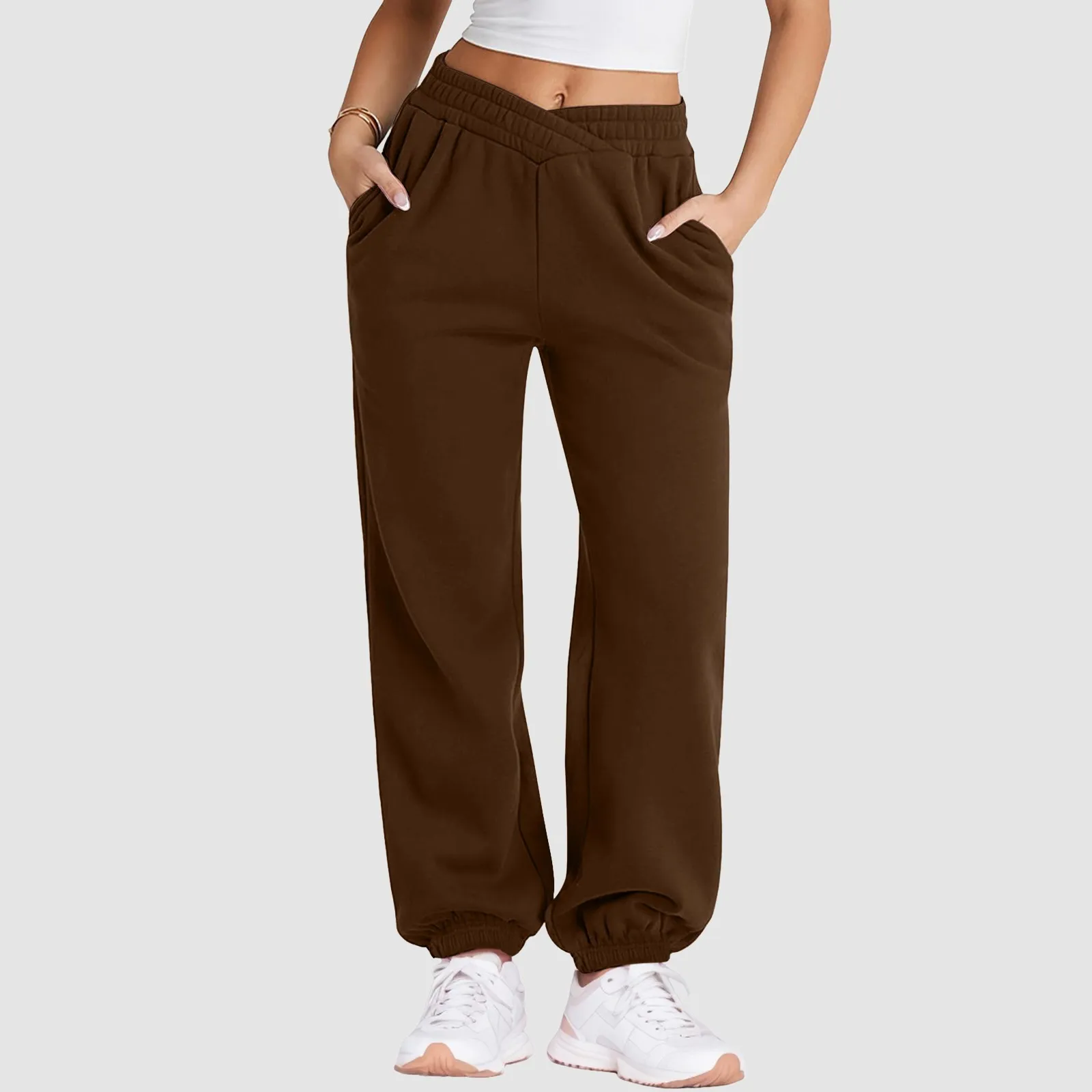 Wide Leg Pants For Women’S Fleece Lined Sweatpants Straight Pants All-Math Plain Fitness Joggers Pants Travel Basic V belly pant