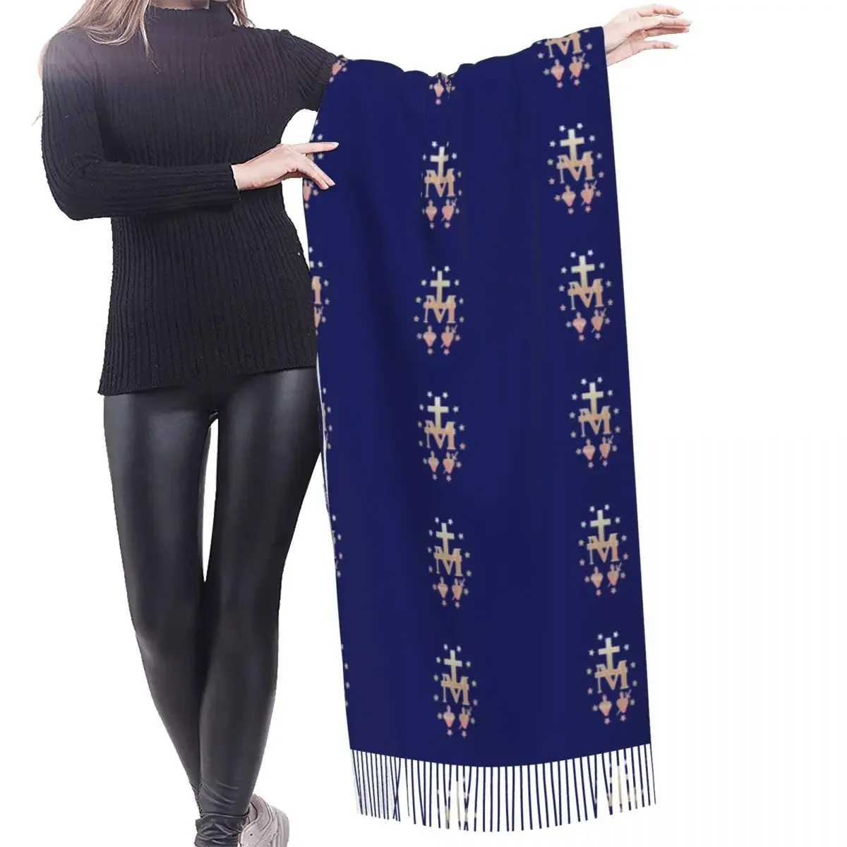 Custom Medal Scarf Wrap for Women Long Winter Warm Tassel Shawl Unisex Medal of Our Lady of Grace Versatile Scarves