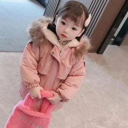 2 3 4 5 6 7 8 Years Winter Baby Girls Jacket Hooded Plus Velvet Thicken Keep Warm Kids Jacket Birthday Gift Children's Clothing