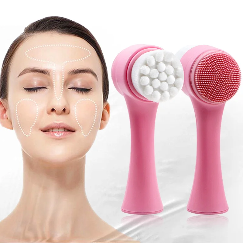 3D Bilateral Silicone Facial Cleanser Manual Massage Facial Brush Soft Bristles Silicone Double-Sided Face Brush Cleaning Tools