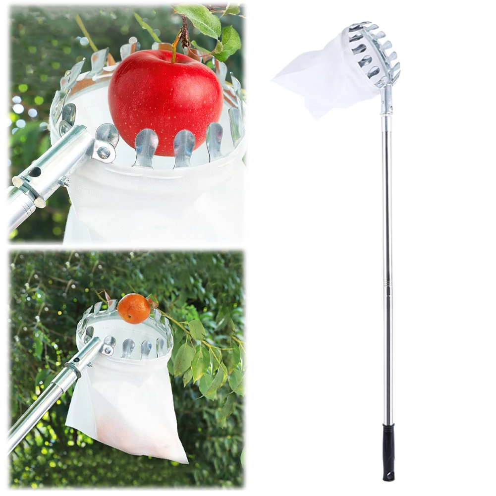 Stainless Steel Splicing Rod Fruit Picker High Tree Orchard Picking Tool Fruit Picking Tool for Apples Mango Lemon Orange