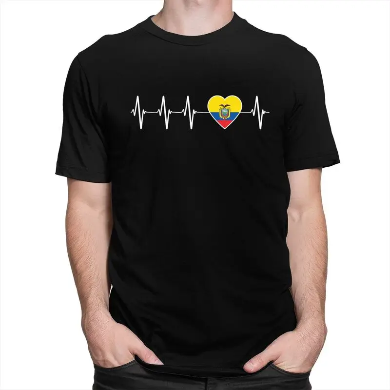 مخصص العصرية نبضات القلب الإكوادور العلم تي شيرت الرجال قصيرة الأكمام القطن الخالص تي شيرت الإكوادور فخور تي شيرت بلايز الموضة #2