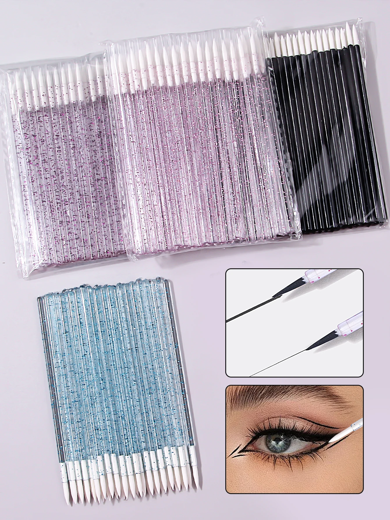 50Pcs Eyeliner Makeup Brush Crystal Handle Soft Fiber Lip Line Outline Brush Eyeshadow Blending Applicator For Woman Beauty Tool