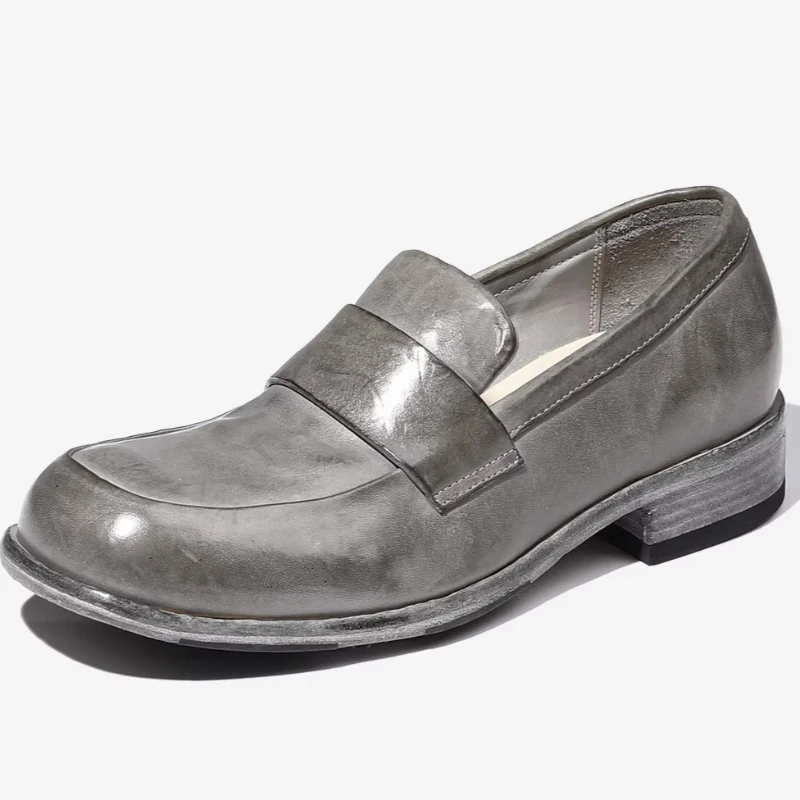 Hand-sewn Horse Leather Loafers Derby Shoes Men's England Retro Horsehide Breathable Comfortable Goodyear Horse Skin Dress Shoes