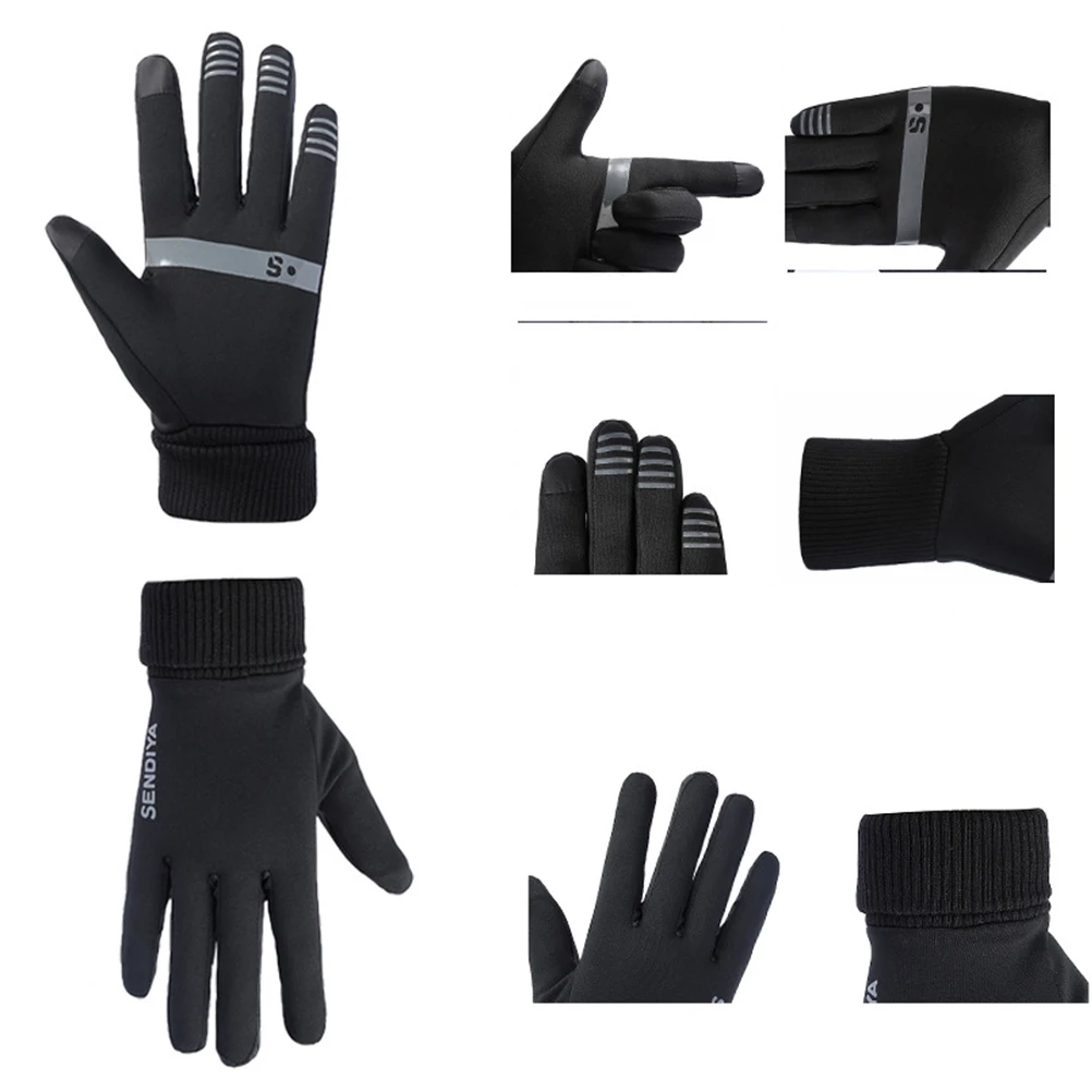 

Warm Ski Gloves Thicken Cycling Fishing Sports Black Windproof Wear Resistant Breathable Reflective Pattern Composite Material