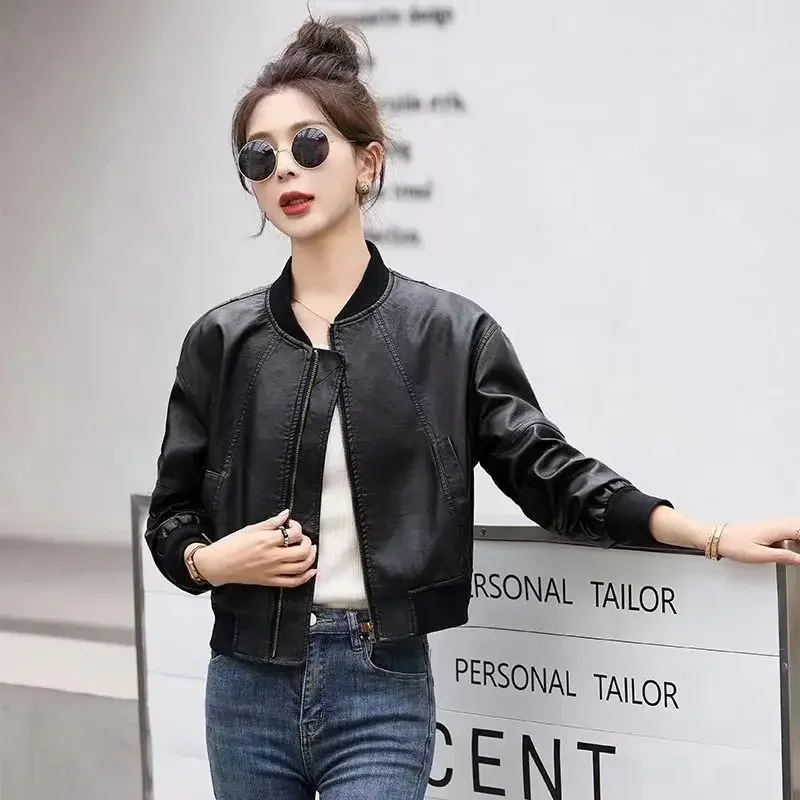 Spring Autumn Short Female Baseball Aviator Coats Fashion Youthful Casual Offer Cheap Lined Women's PU Leather Bomber Jackets