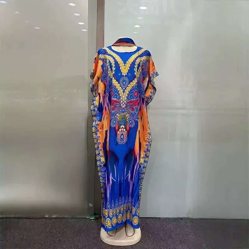Women's Dubai Printed Floral Loose Robe with Shawl Scarf, Muslim Cotton Abaya, Dubai Dress, Islamic Nigeria Dress