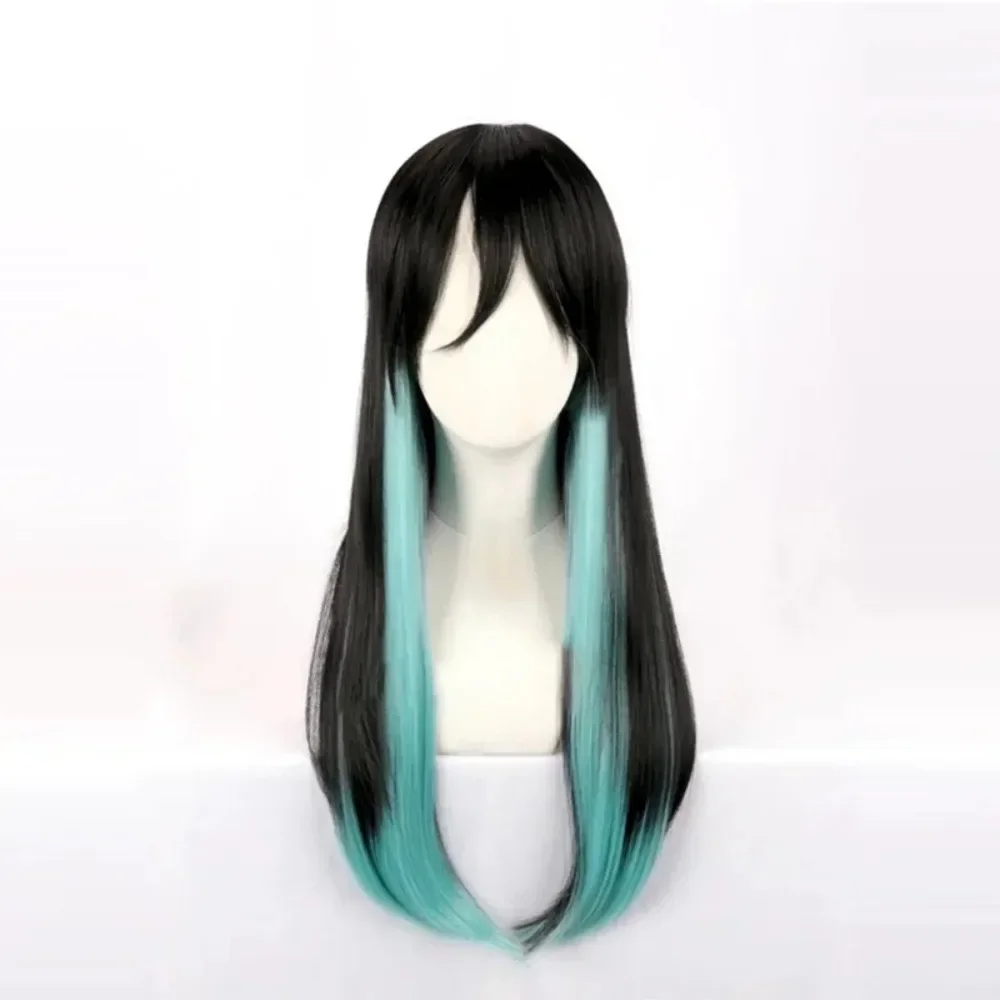New Tokitou Muichirou Cos Headgear Stage Sitcom Cosplay Black Green Color Matching Wig Anime Role Wig Cover