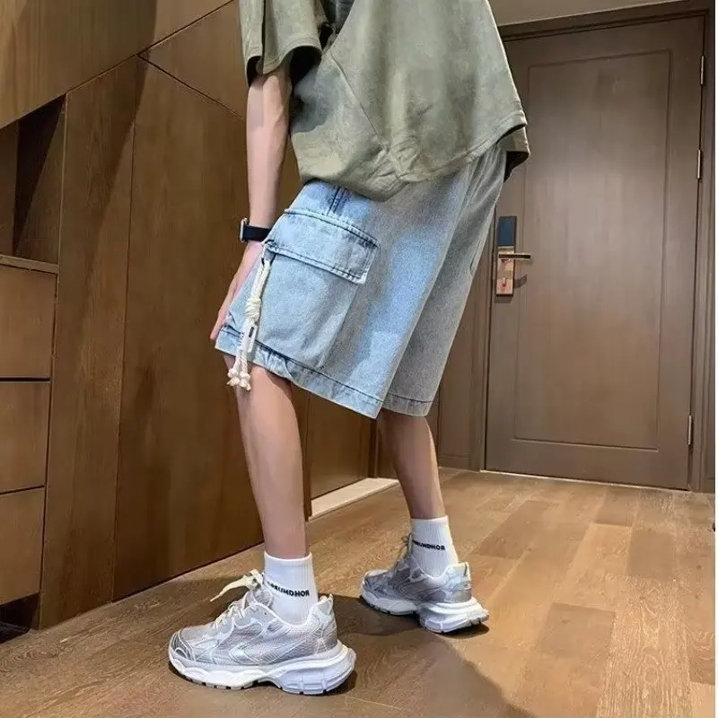 

Модная свободная рабочая одежда Sle Slim Fit Jeans orts для мужчин Летняя тонкая версия с эластичной резинкой на талии Прямые брюки Five ket