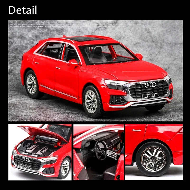 1:24 AUDI Q8 SUV Alloy Car Model Diecast & Toy Metal Vehicles Car Model Simulation Collection Sound and Light Childrens Toy Gift