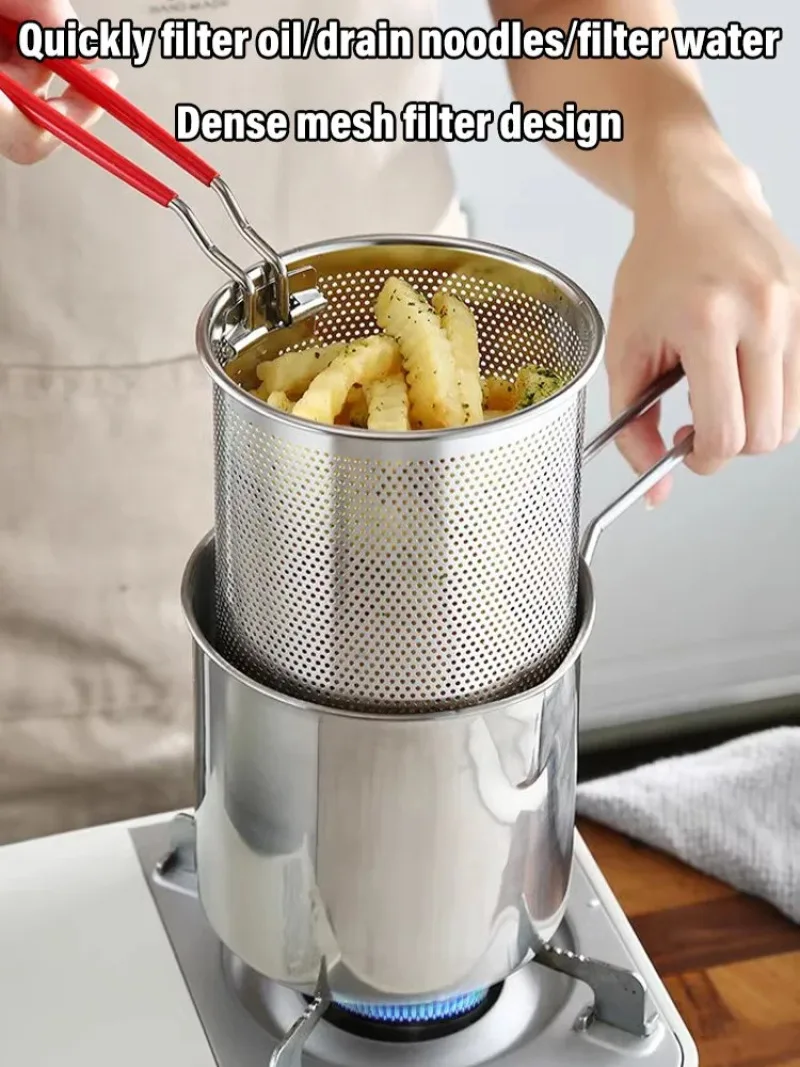 Deep fryer household deep fryer stainless steel gas mini pot Japanese style with strainer tempura oil-saving small fryer