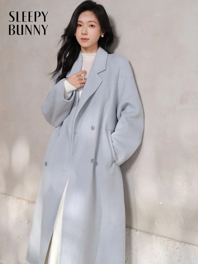 

Elegant Wool Blend Long Coat for Women Double-Faced Cashmere Overcoat Winter Warm Lapel Suit Jacket Outerwear for Daily Style