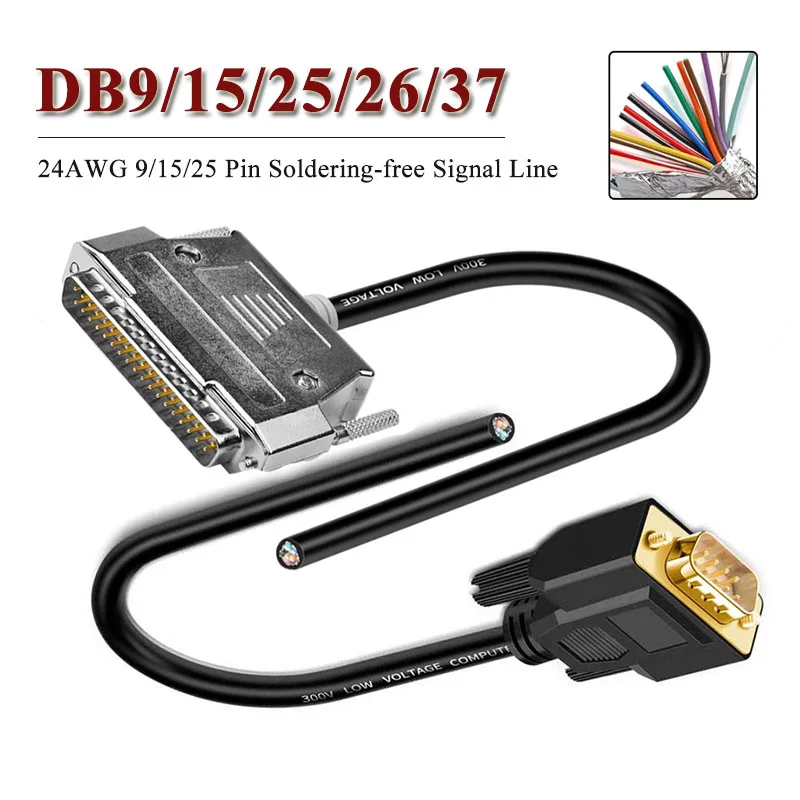 DB9 DB15 DB25 DB26 DB37 Connector Cable 24AWG RS232 Serial Port Plug Shielded Data Wire 9/15/25 Pin Soldering-free Signal Line