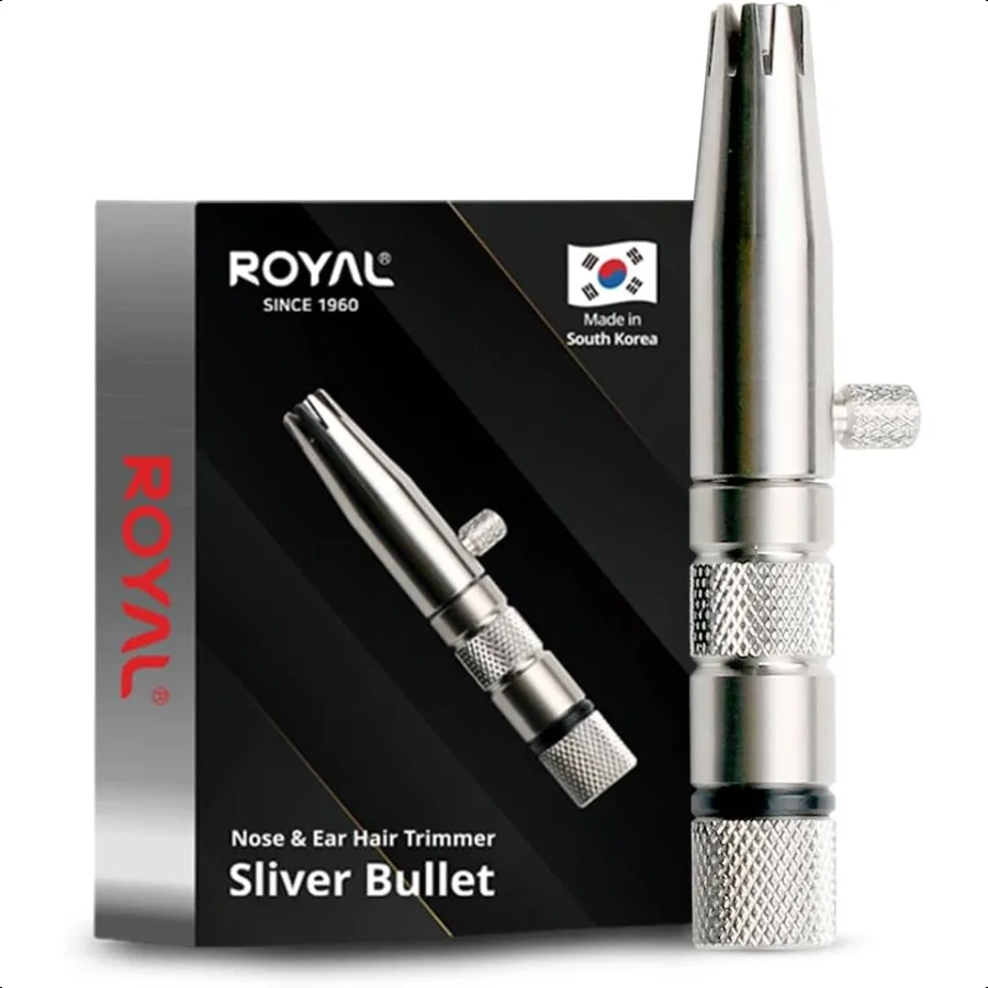 

ROYAL [Made in Korea] Premium Nose Hair Trimmer for Men Sier Bullet Manual BatteryFree Stainl Waterproof Painl with Patented Me