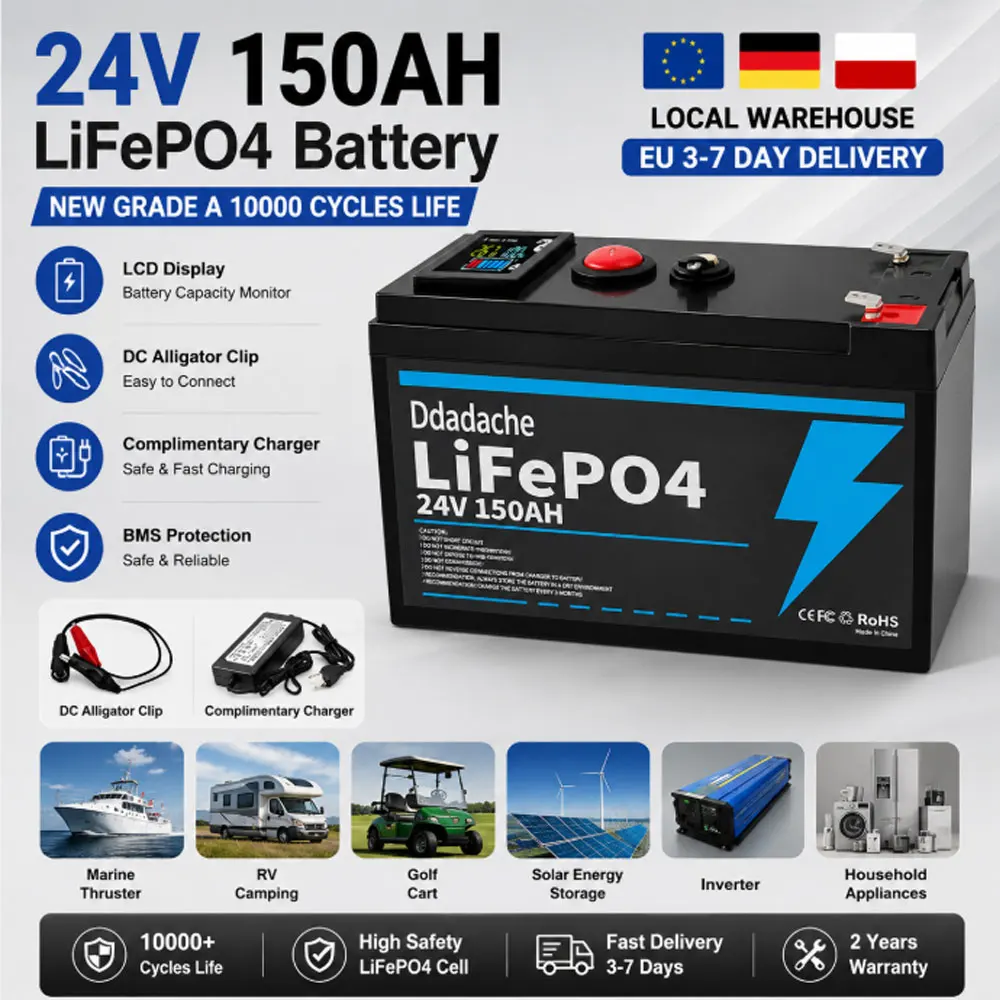 Lithium 24V 150Ah LiFePO4 Deep Cycle 4000+ Zyklen Akku Wiederaufladbare Batterie für Beleuchtung, Power Wheels, Solar-/Windenergie, kleine USV-Anlagen