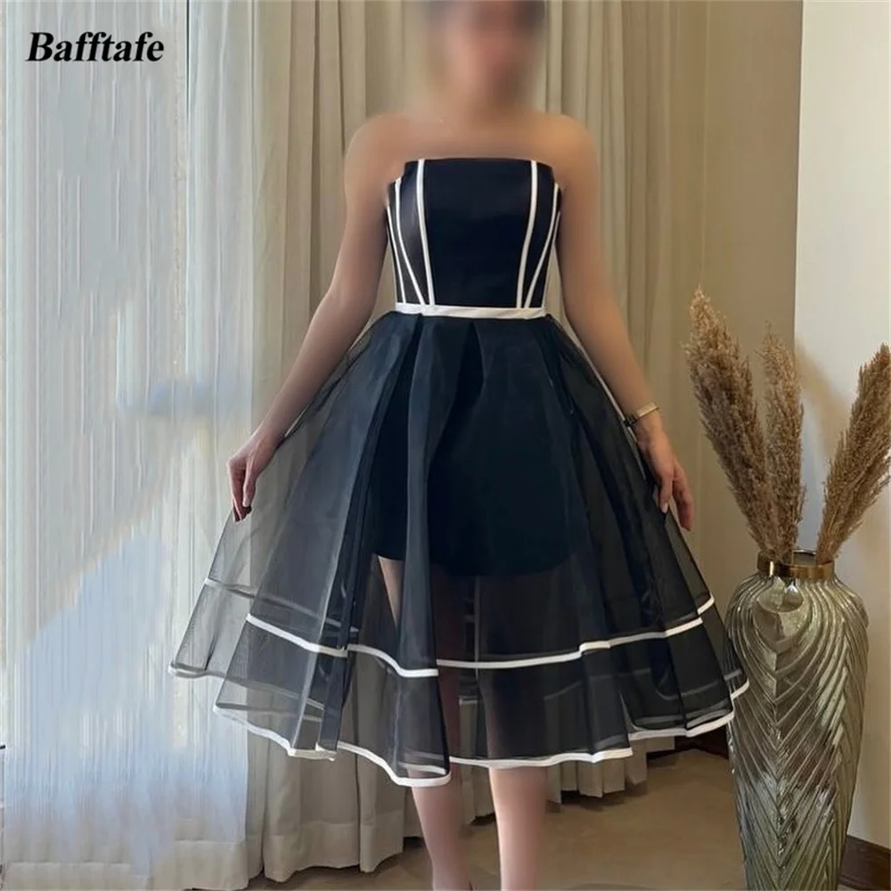 

Bafftafe Black Organza Satin Customized Short Prom Dresses Arabic Women's Evening Party Dress Formal Special Occasion Gowns