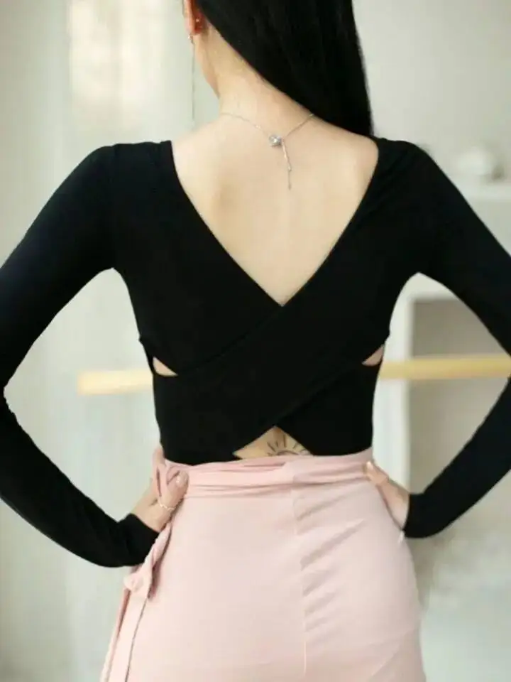 Haut de danse latine pour femmes adultes, nouvelle tenue de danse moderne, pratique ajourée, coupe cintrée, T-shirt latin, robe de danse