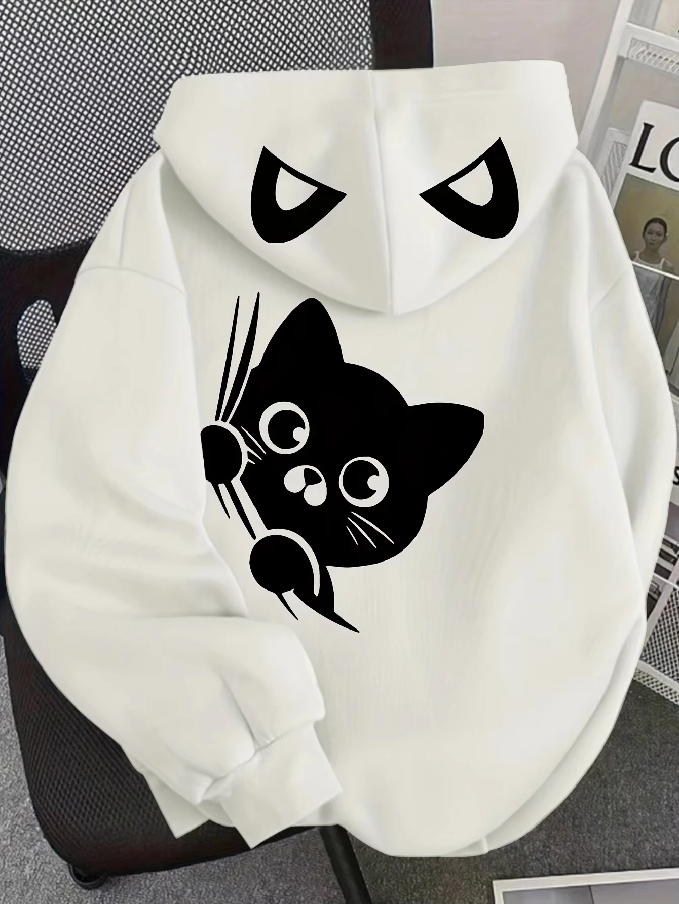 Fashion Sweatshirt Retro New Cartoon Cute Cat Paw Print Long Sleeved Hooded Casual Loose Hooded Fashion Print Sweatshirt Unisex