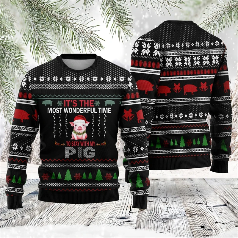 

Cute Piggy Graphic Sweatshirts Funny Pig Farm Christmas Sweaters For Women Clothes Kawaii Girls Y2k Pullovers Boy Crewneck Tops