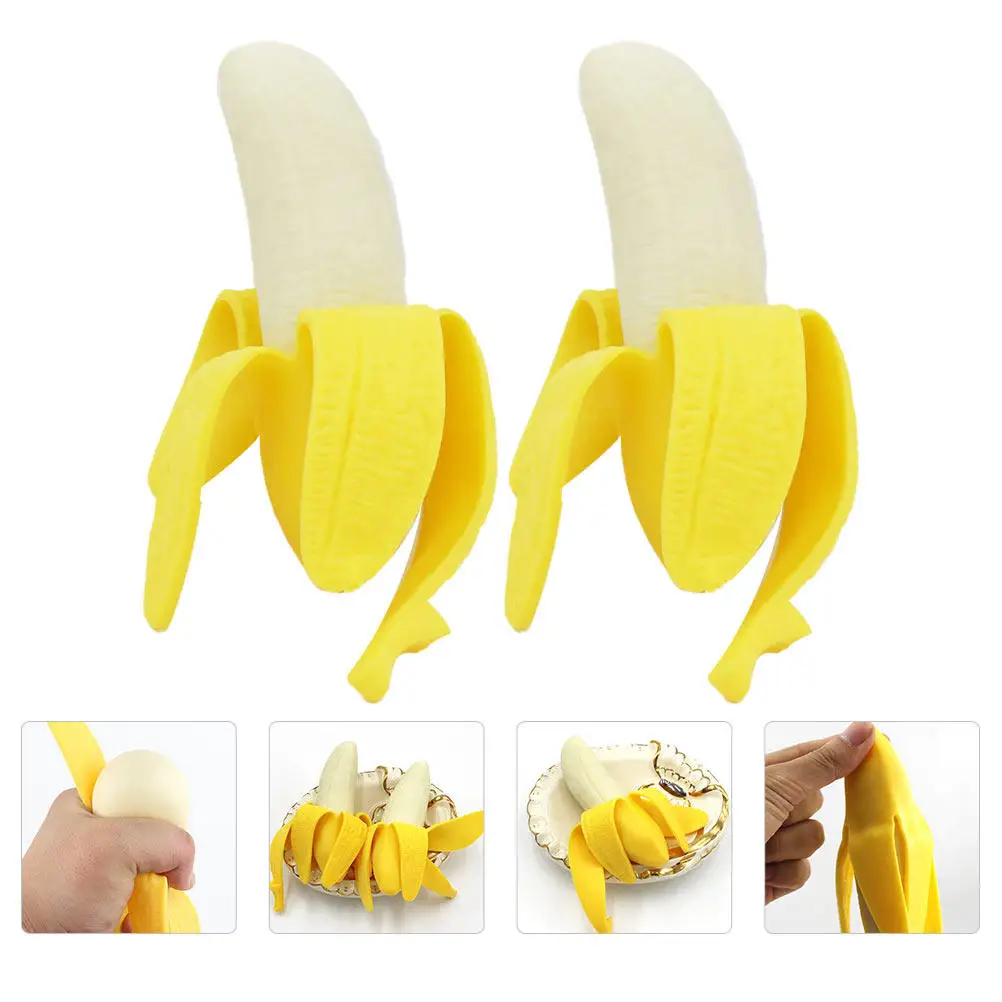 2Pcs Peeled Banana Squeeze Stress Relief Decompression Funny Creative Slow Resilience Comfortable Banana Squeeze Toys