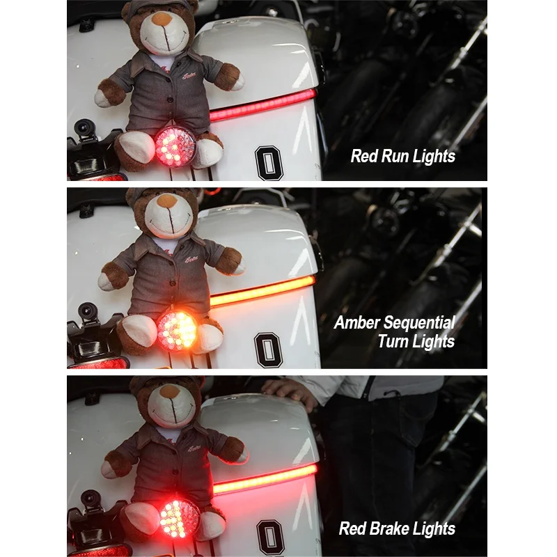 Indian Chieftain RoadMaster Motorcycle Saddlebags LED Turn Signal Flowing Edge Box Territorial Strobe Brake Light 12V Red