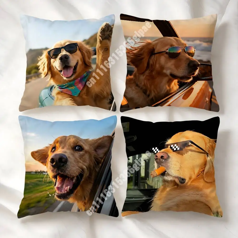 Funny Driver Dog Happy Puppy Vacation Printed Pillow Cover Sofa Couch Bedroom Cinema Home Theater Decoration