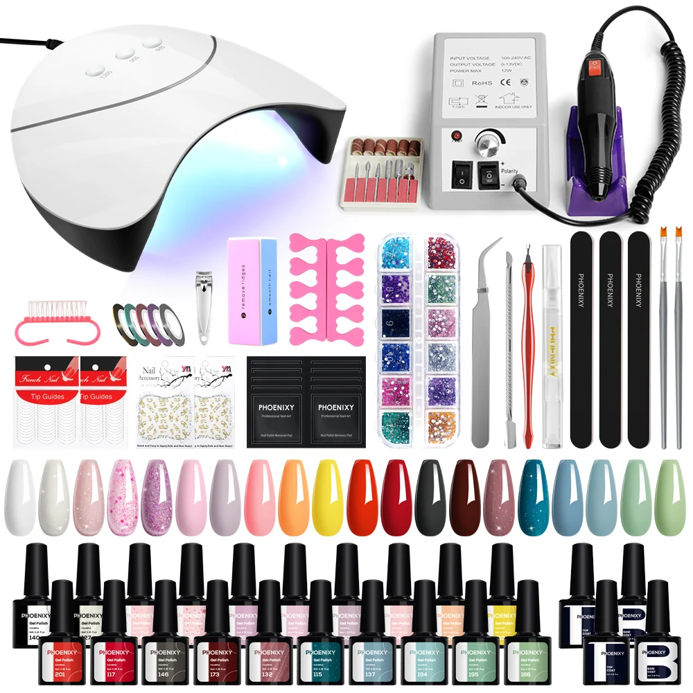 PHOENIXY Manicure Tools Set Gel Nail Polish with UV LED Nail Lamp Semi Permanent Gel Varnish Professional Nail Art Tools Set