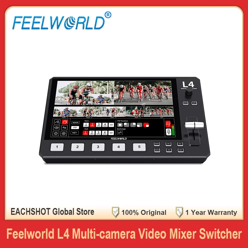 

FEELWORLD L4 Multi-camera 5 Channel HD Video Mixer Switcher 10.1" Touch Screen USB3.0 Fast Streaming Real-time Preview