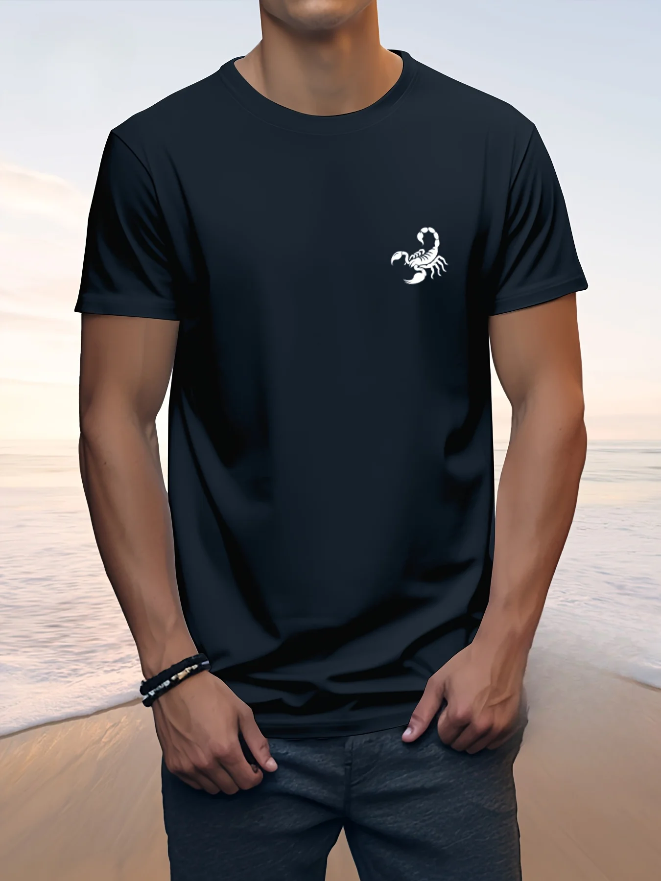 

Men'S Scorpion Print T-Shirt - 50% Cotton Basic Crew Neck Short Sleeve Tee with Slight Stretch Fabric - Regular
