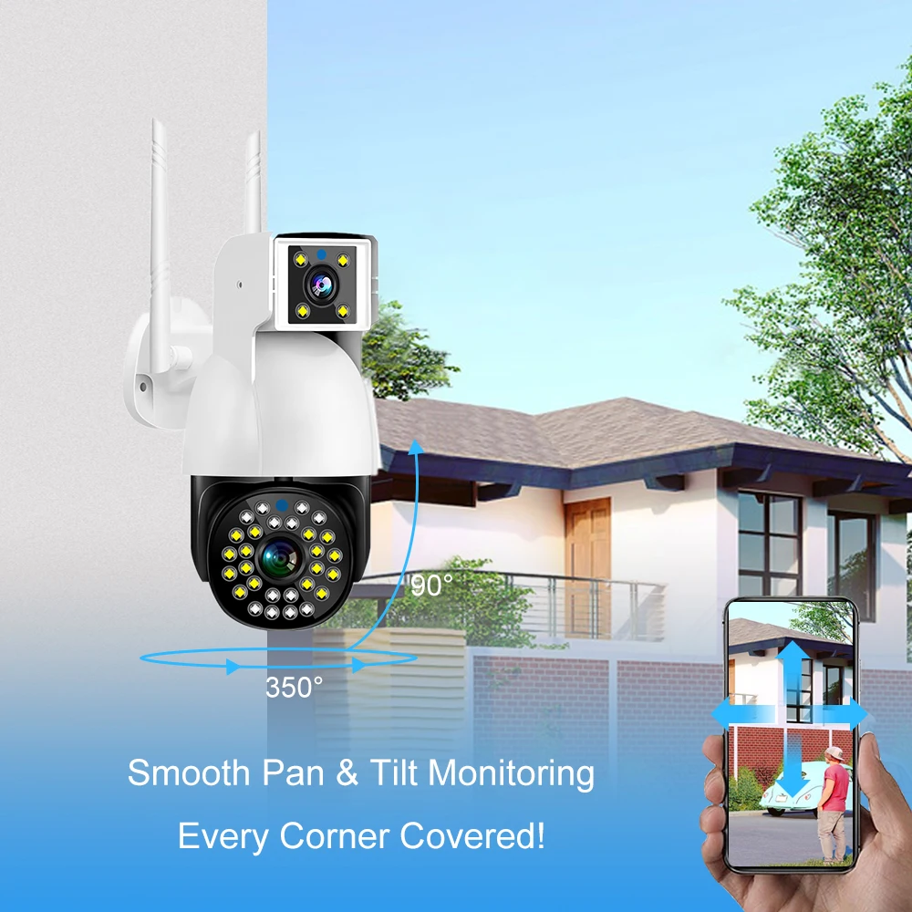 4MP PTZ WIFI Camera Dual Lens Outdoor V380 Pro Smart Home Color Night Vision Waterproof Wireless Surveillance Camera