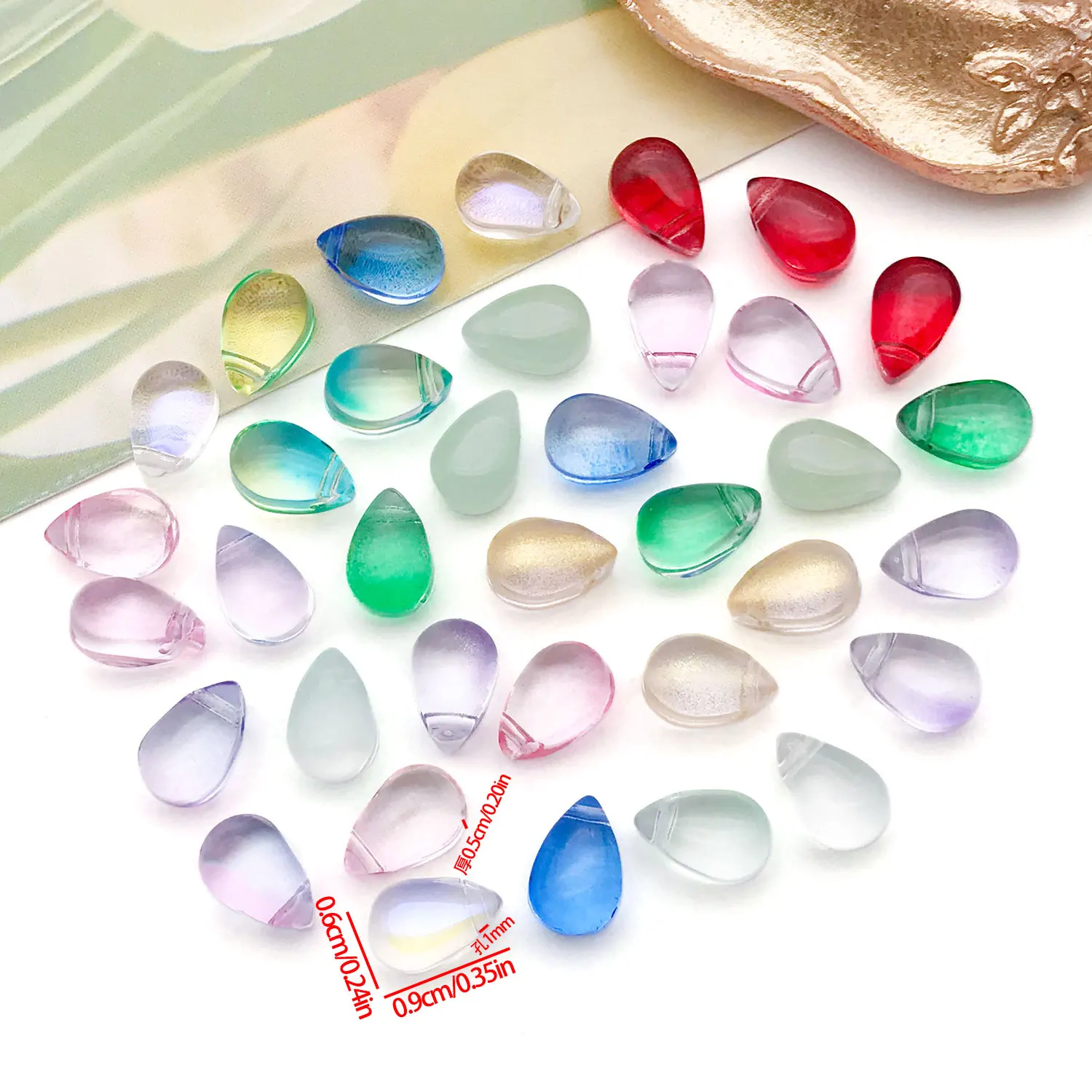 20/36pcs Small Glazed Glass Perforated Water Drop Series Charms Pendant DIY Necklace Earrings Bracelet Keychain Accessories