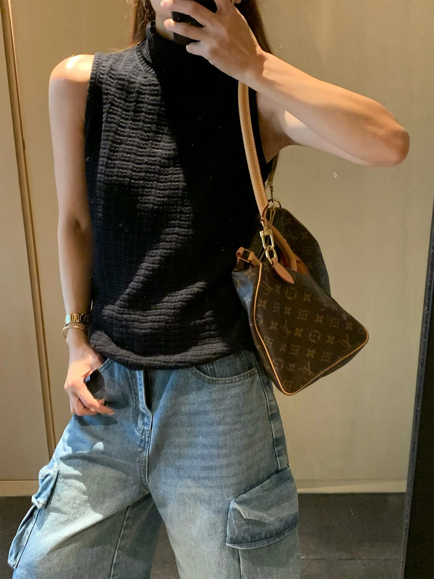 

Женский вязаный жилет Slim Fit с высоким воротником, без рукавов, из хлопка, винтажный, удлиненный, весна-лето, модный