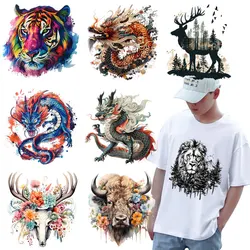Animals Tiger Dragon Lion Heat Transfer Sticker Clothes Decoration Diy Accessory Print On T-Shirt Iron On Patch