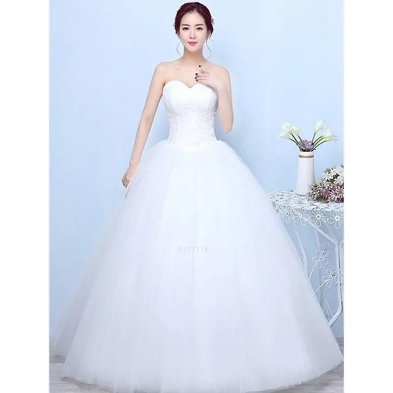 فستان زفاف أبيض بسيط بدون حمالات من الدانتيل بأربطة بطول الأرض فستان حفلة العروس الخفيف الفاخر خارج الكتف فستان حفلة الأميرة