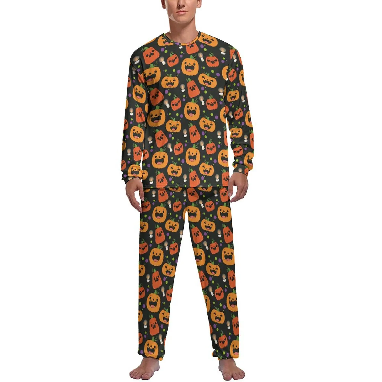 Cute Pumpkin Pajamas Spring Spooky Halloween Bedroom Nightwear Male 2 Piece Pattern Long Sleeve Soft Pajama Sets