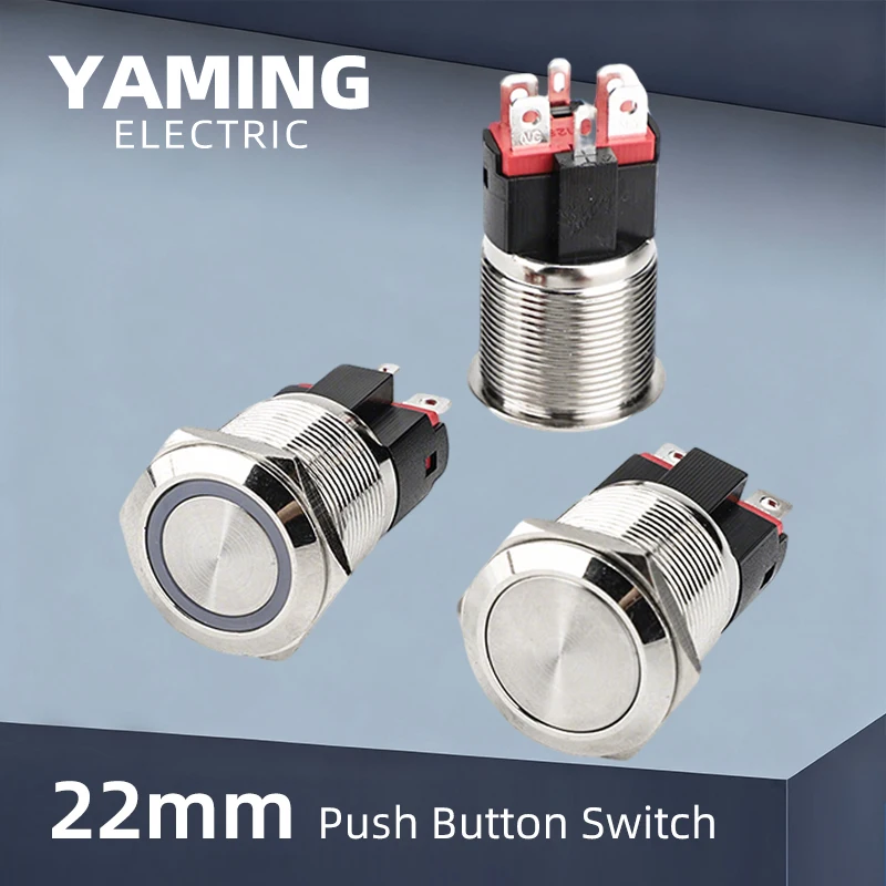 22mm Metal Push Button Switch Flat Round 4/6 Pins With LED No Light 2 Positions Self-Locking Reset Waterproof