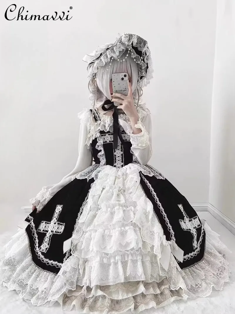

Super Fairy Princess Doll Wedding JSK Dress 2026 New Sweet Lace Patchwork Elegant Birthday Party Girls Women Lolita Dress